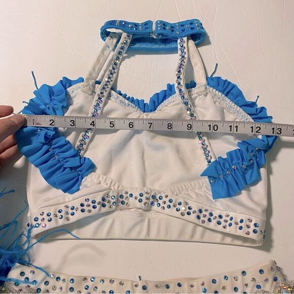 Custom solo Glamorous dance costume white blue 2 piece embellished lyrical XSA - Picture 9 of 15